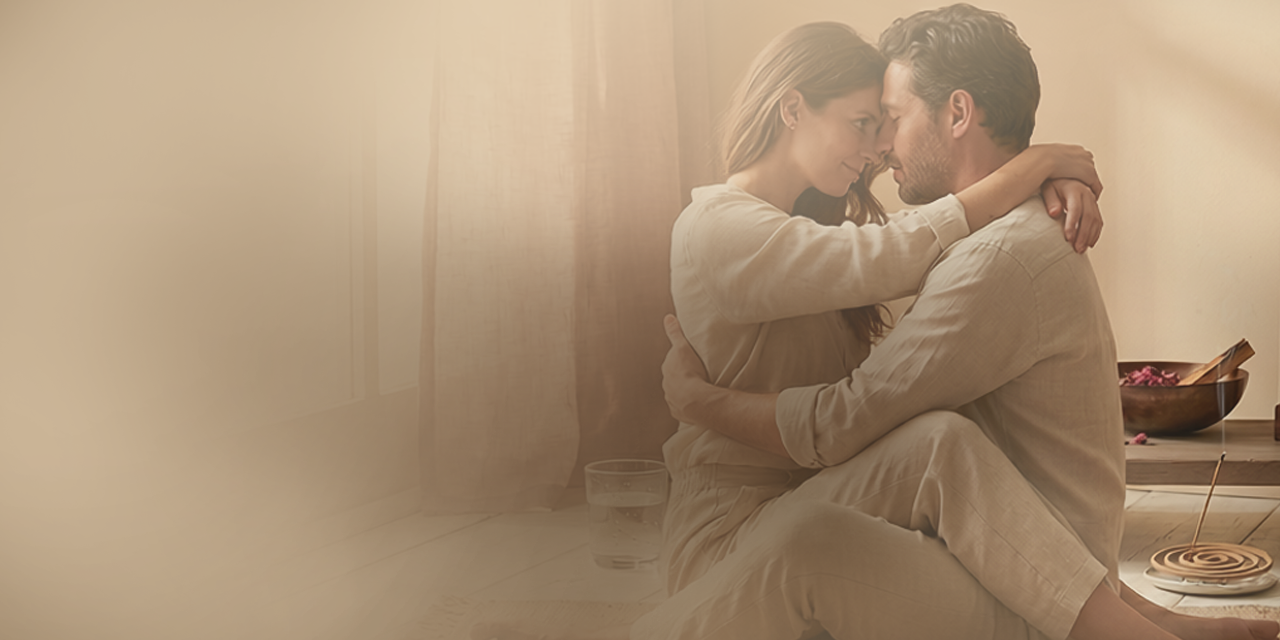 Pareja abrazada, luz cálida